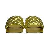 Bottega Veneta Gold "Quilted Padded Sandals" - Size 39