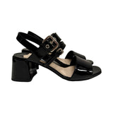 Prada Patent Buckle Block Heel Sandals - Size 38.5