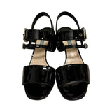 Prada Patent Buckle Block Heel Sandals - Size 38.5