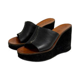 Miu Miu Leather Wedge Slide Sandals - Size 37