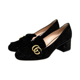 Gucci Suede GG Marmont Fringe Loafer Pumps - Size 41