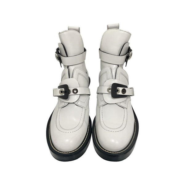 Balenciaga "White Brushed Leather Ceinture Ankle Boots" - Size 37