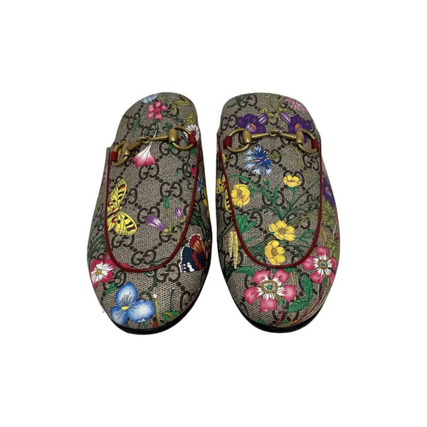 Gucci Floral Print GG Supreme Canvas Princetown Horsebit Loafers - Size 38.5