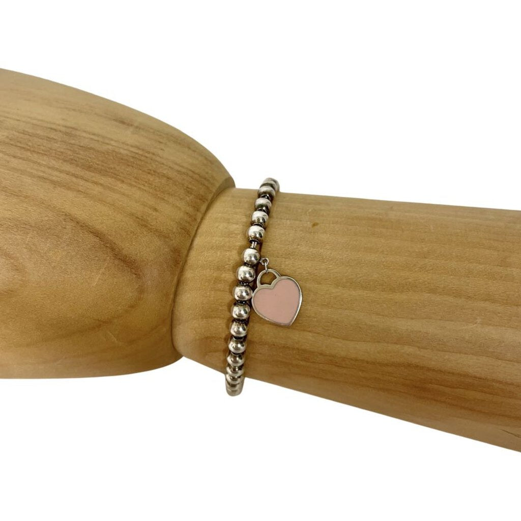 Pink heart tag bead bracelet Clearance